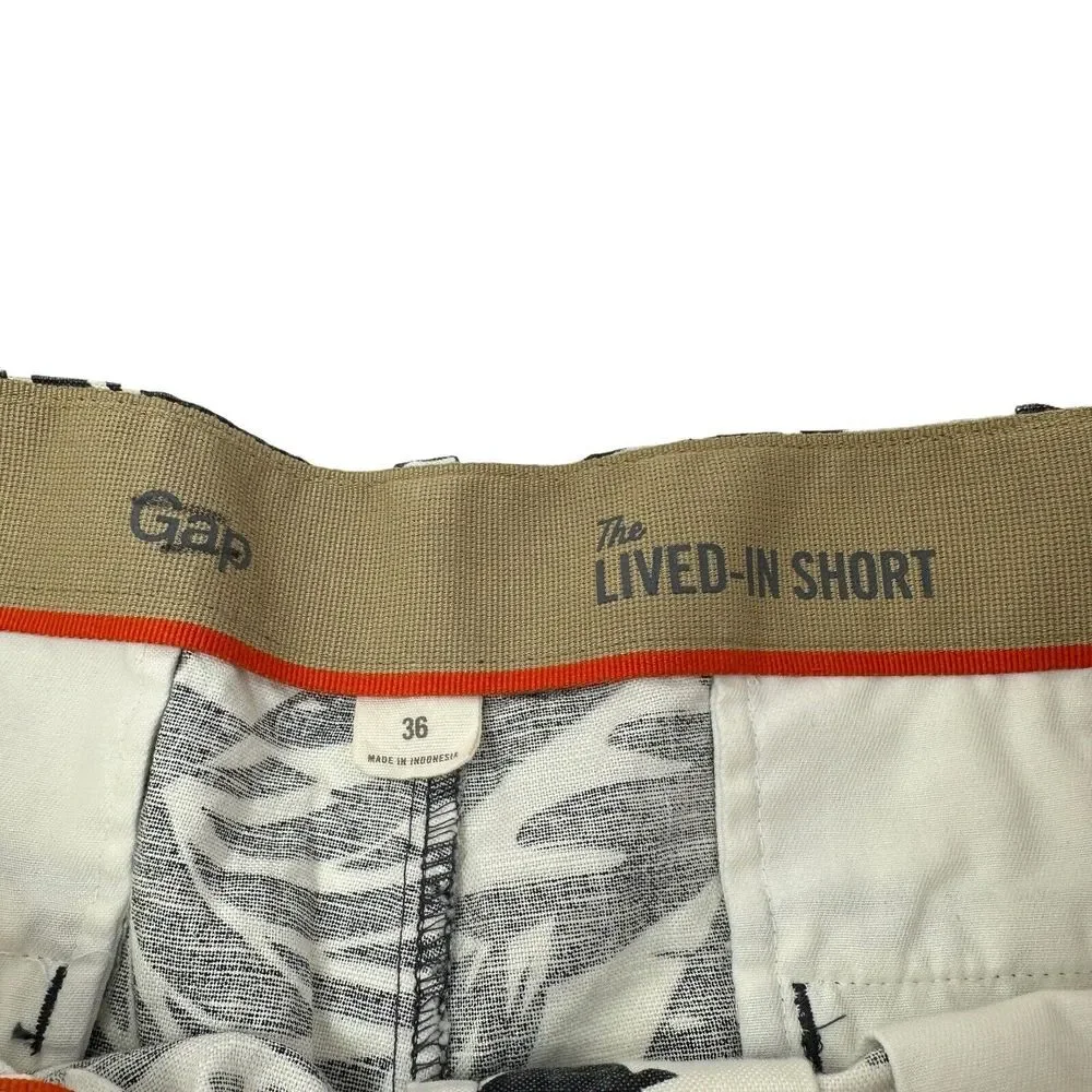GAP The Lived-In Shorts NWT Linen Blend Gray White Floral Flat‎ Front Men's 36